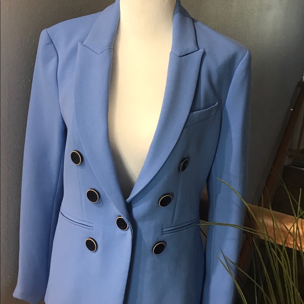 Veronica Baird Miller Blazer - Light Blue with Black accents. Dickey jacket.